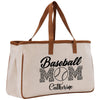 a canvas bag with a baseball mom on it