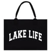 a black bag with the word lake life printed on it