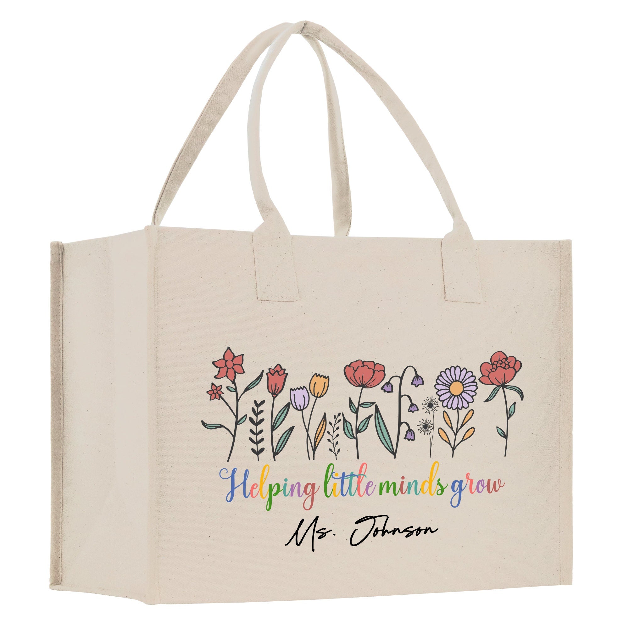a white shopping bag with a floral design on it