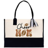 a black and white bag with a cheetah mom on it