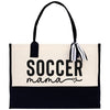a black and white bag with the word soccer mama on it