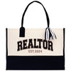 a black and white tote bag with the word realtor on it