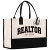 a black and white tote bag with the word realtor on it