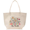 a white bag with a picture of flowers on it