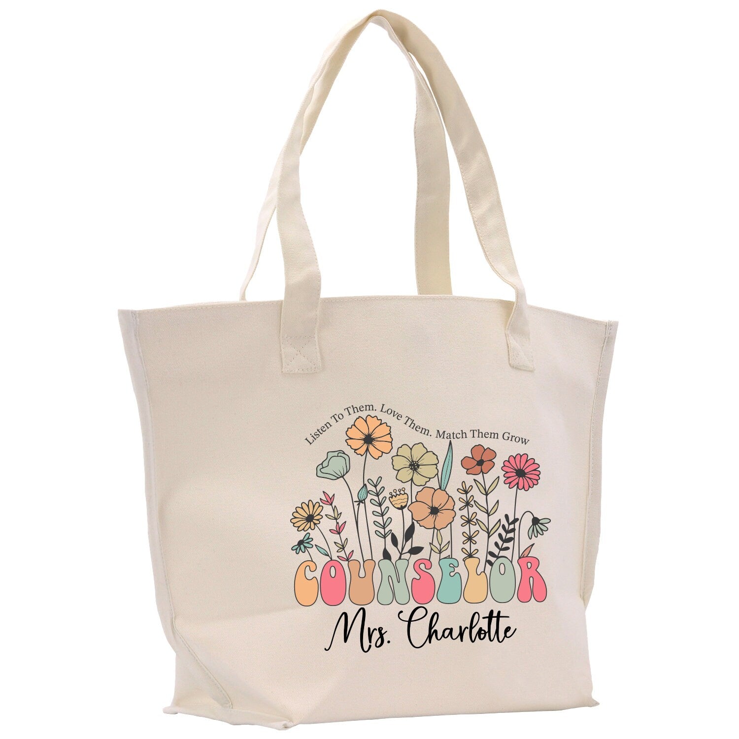 a tote bag with a picture of flowers on it