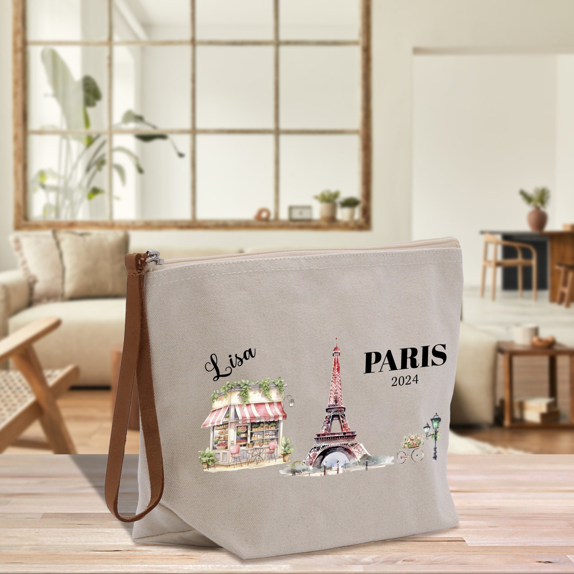 a canvas bag with a picture of the eiffel tower