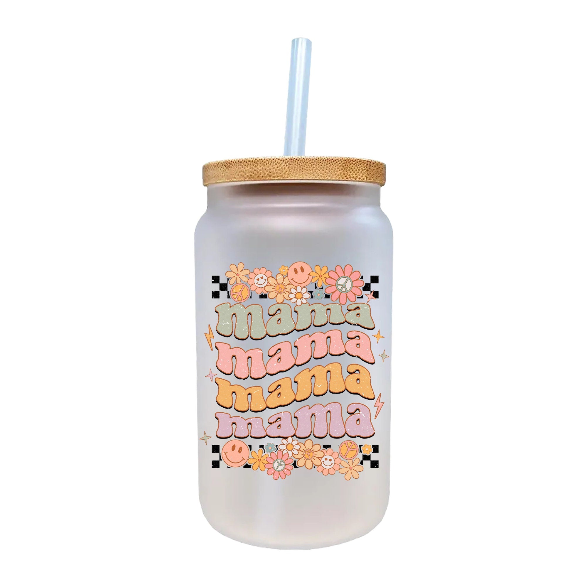 a white mason jar with a straw in it