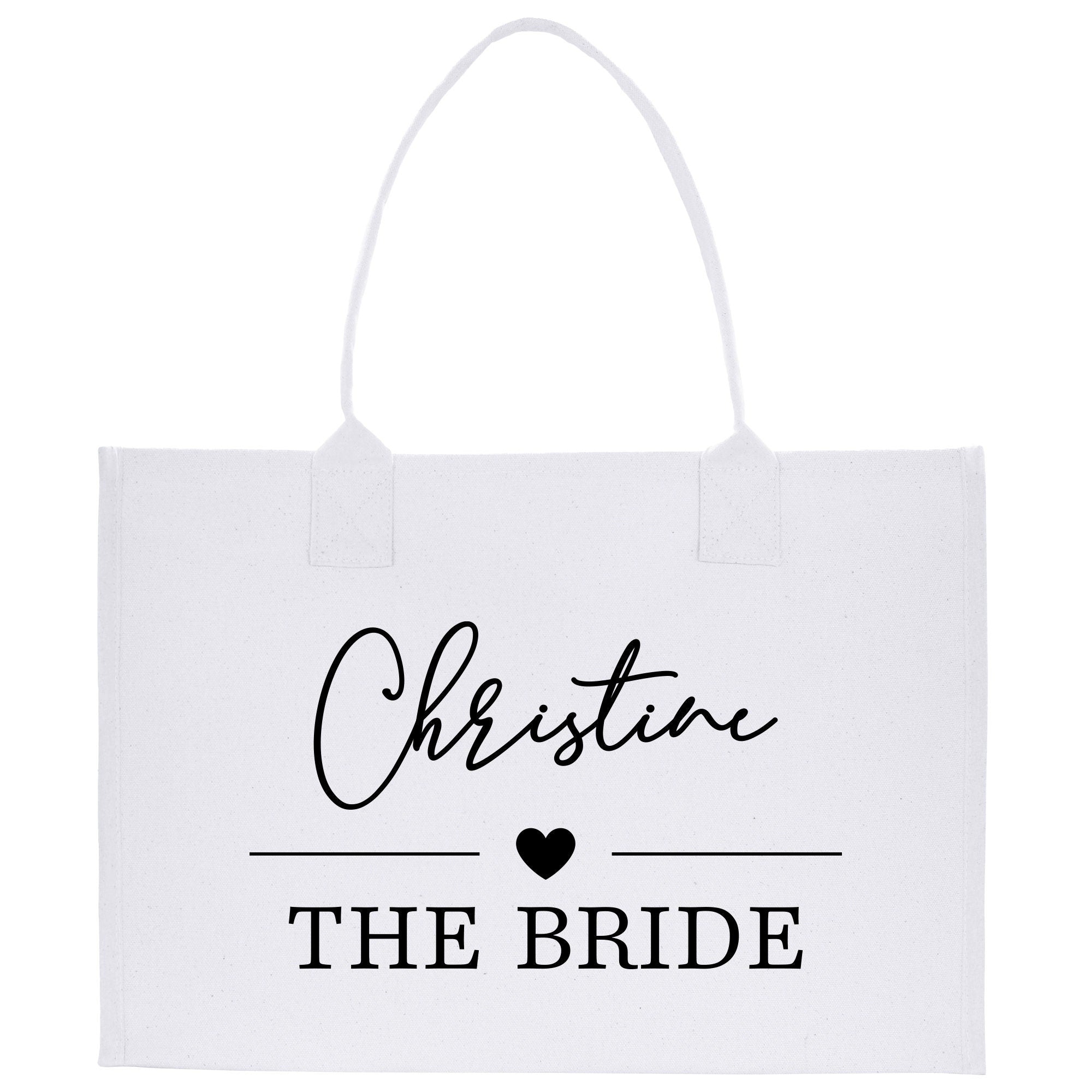 a white shopping bag with the words the bride printed on it