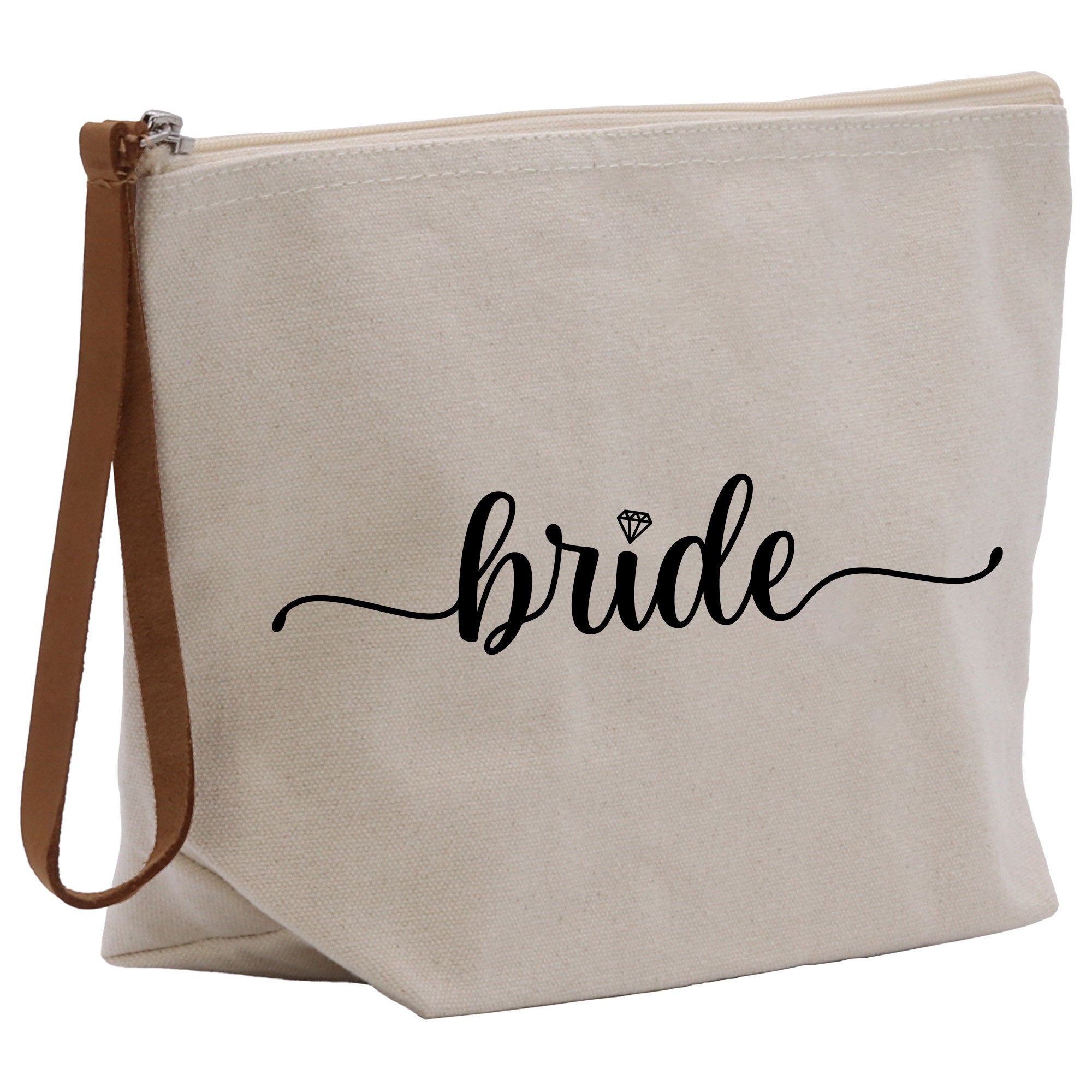 a canvas bag with the word bride printed on it