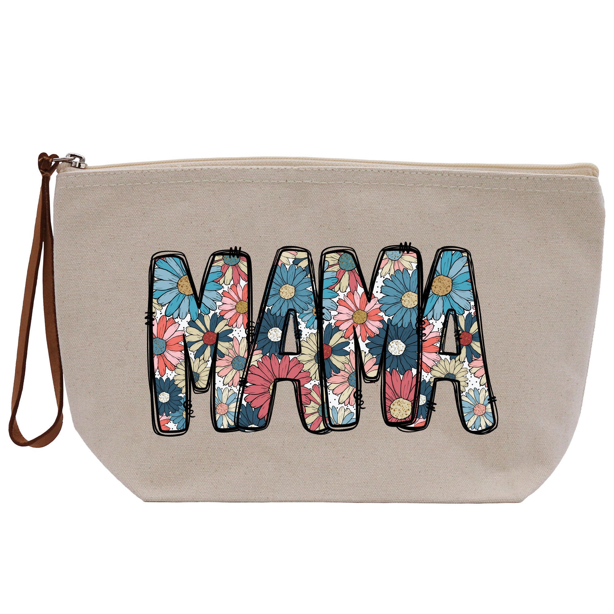 a white canvas bag with a floral design on the front