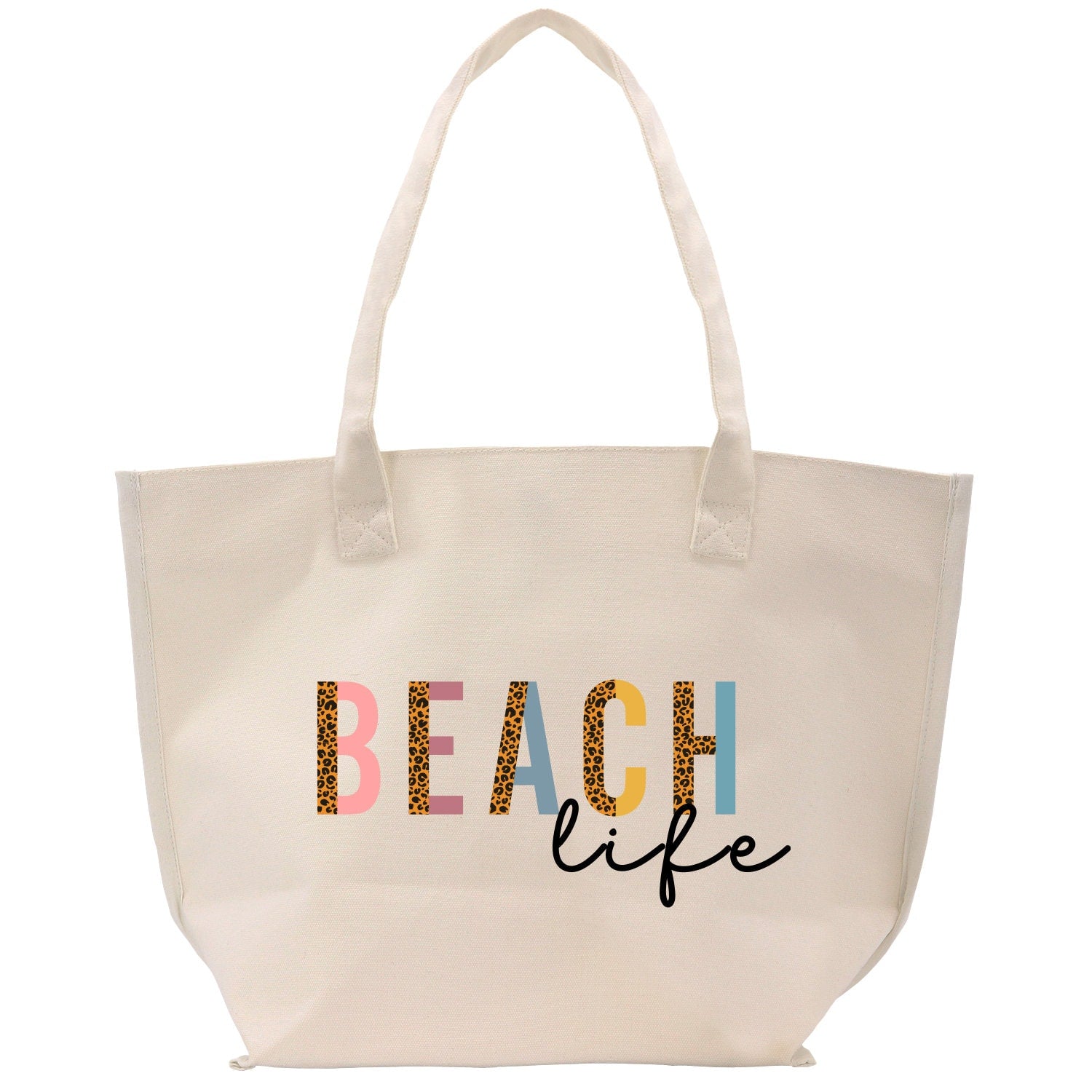 a white beach bag with the words beach life printed on it