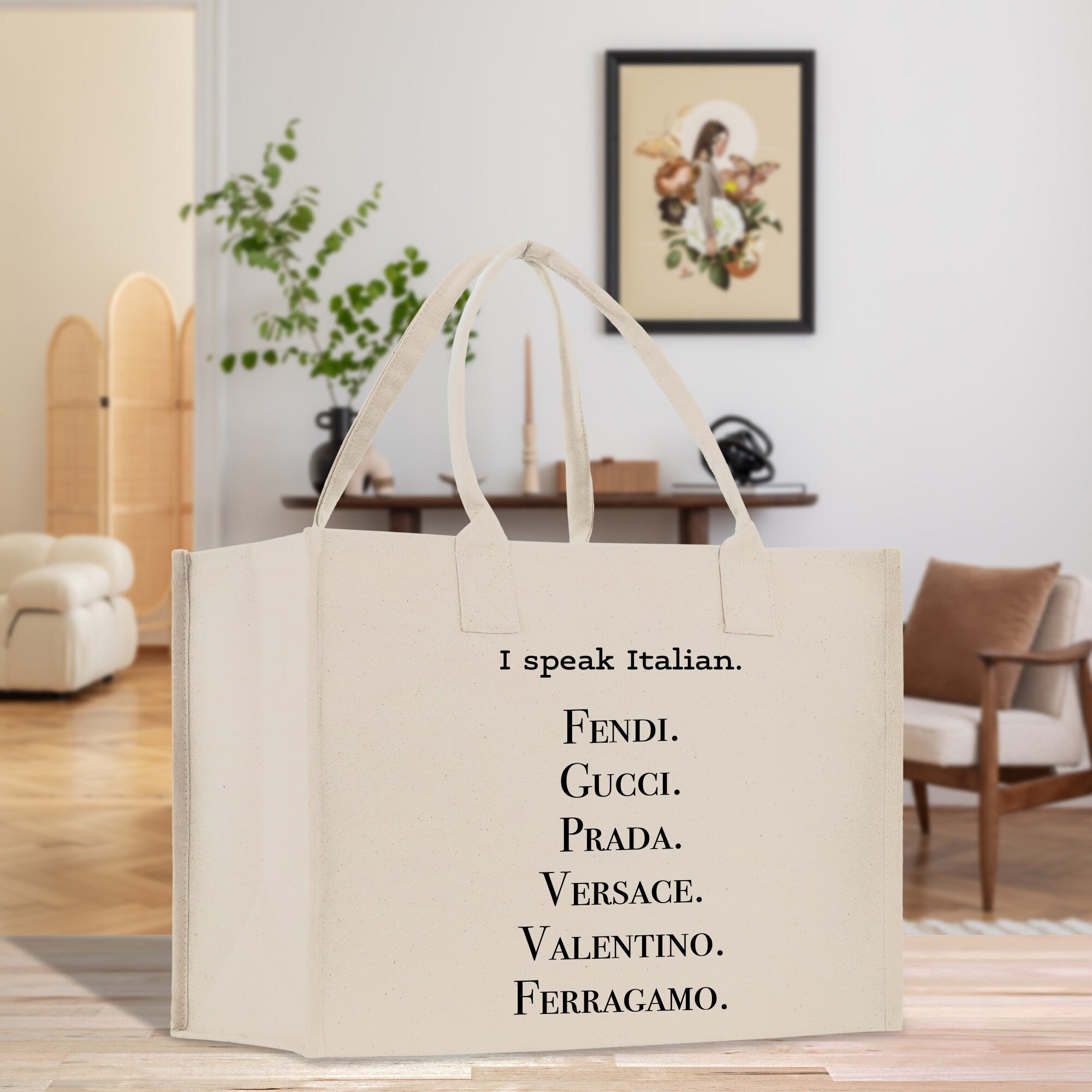 I Speak Fluent Italian Cotton Canvas Tote Bag Weekender Tote Bag Large Beach Tote Bag (PTB1011)