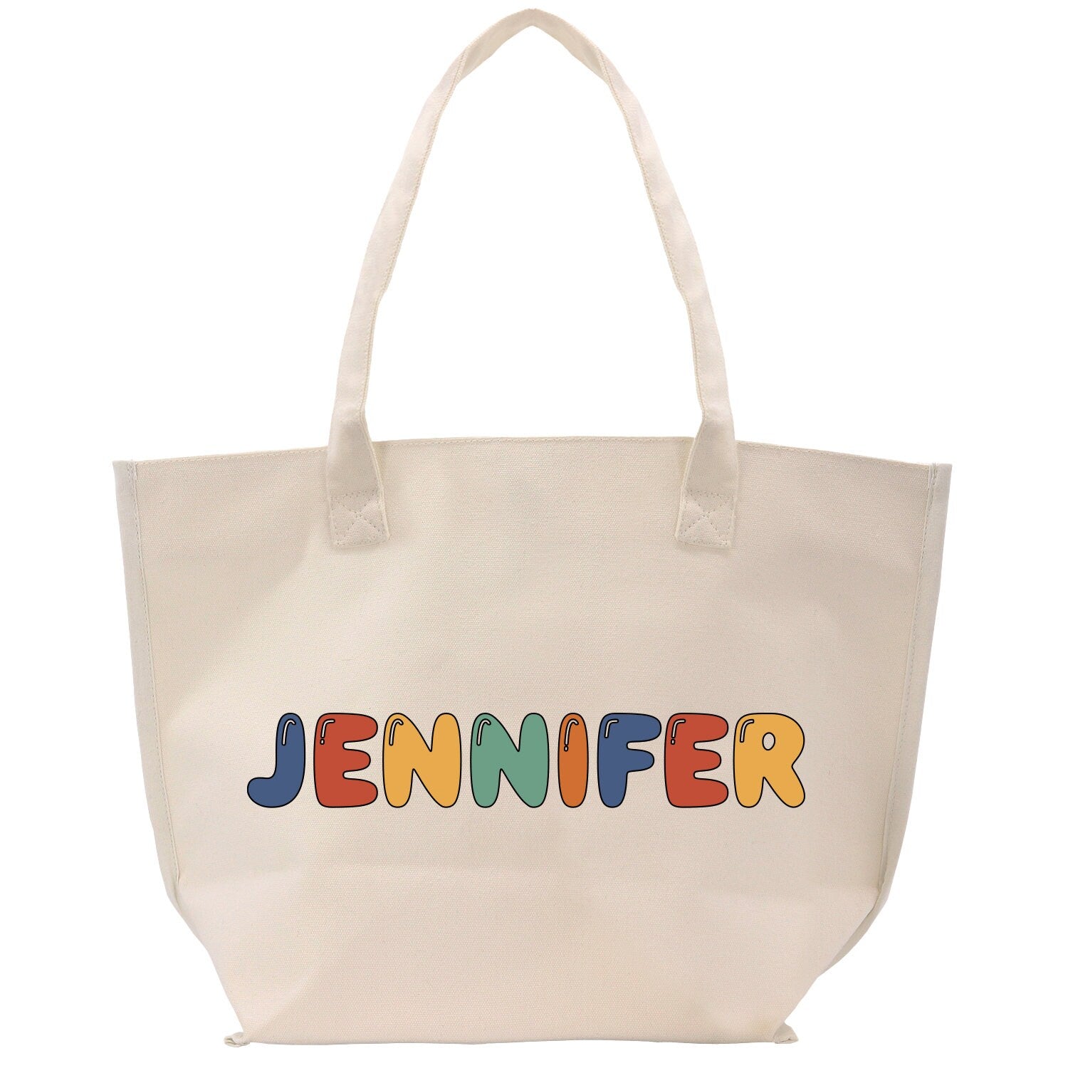 a white tote bag with a name on it