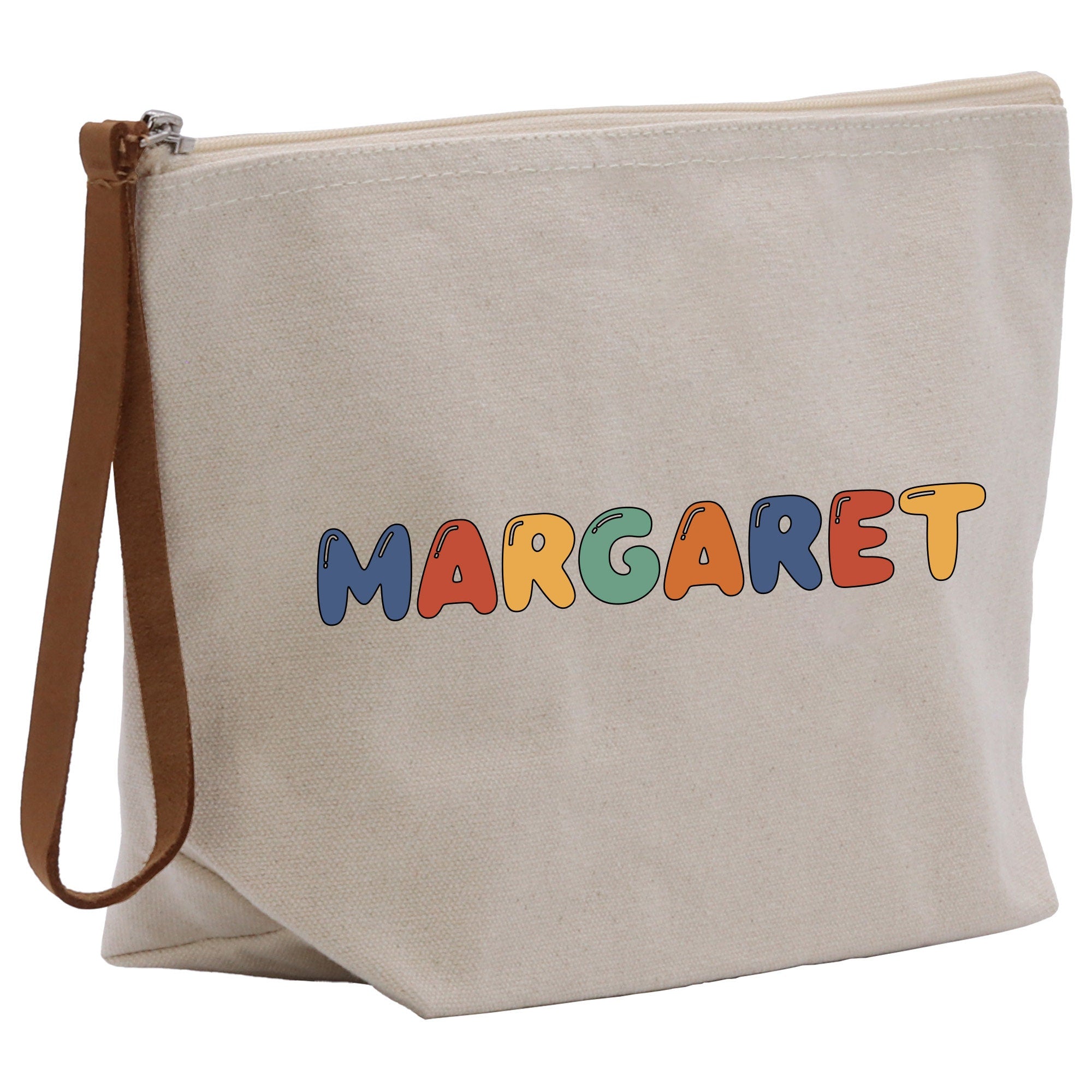 a canvas bag with the word margaret printed on it