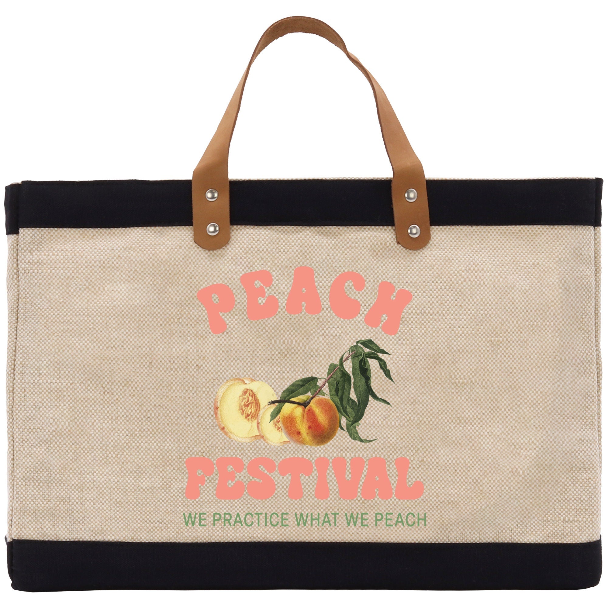 a canvas bag with peach festival on it