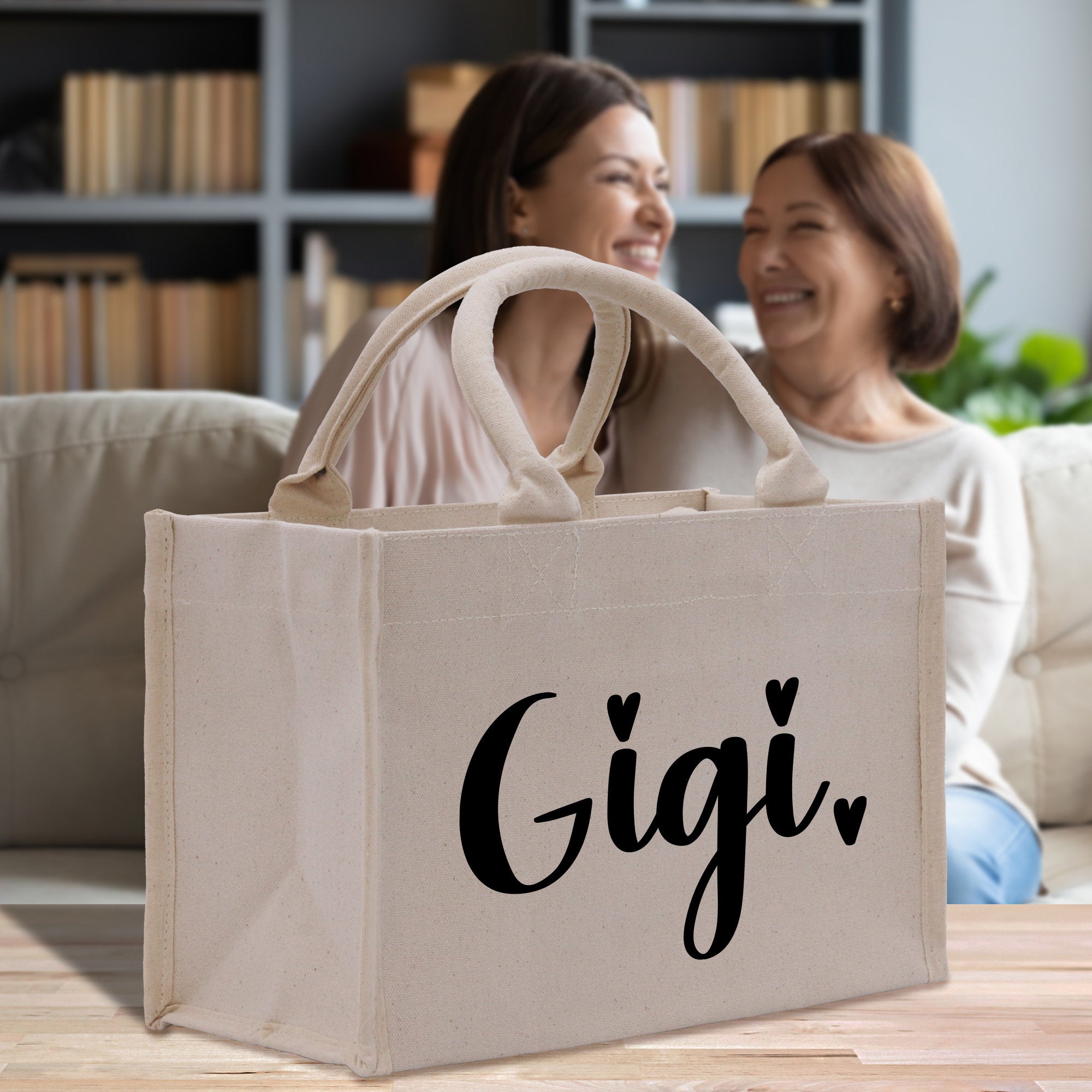 a woman sitting on a couch next to a bag