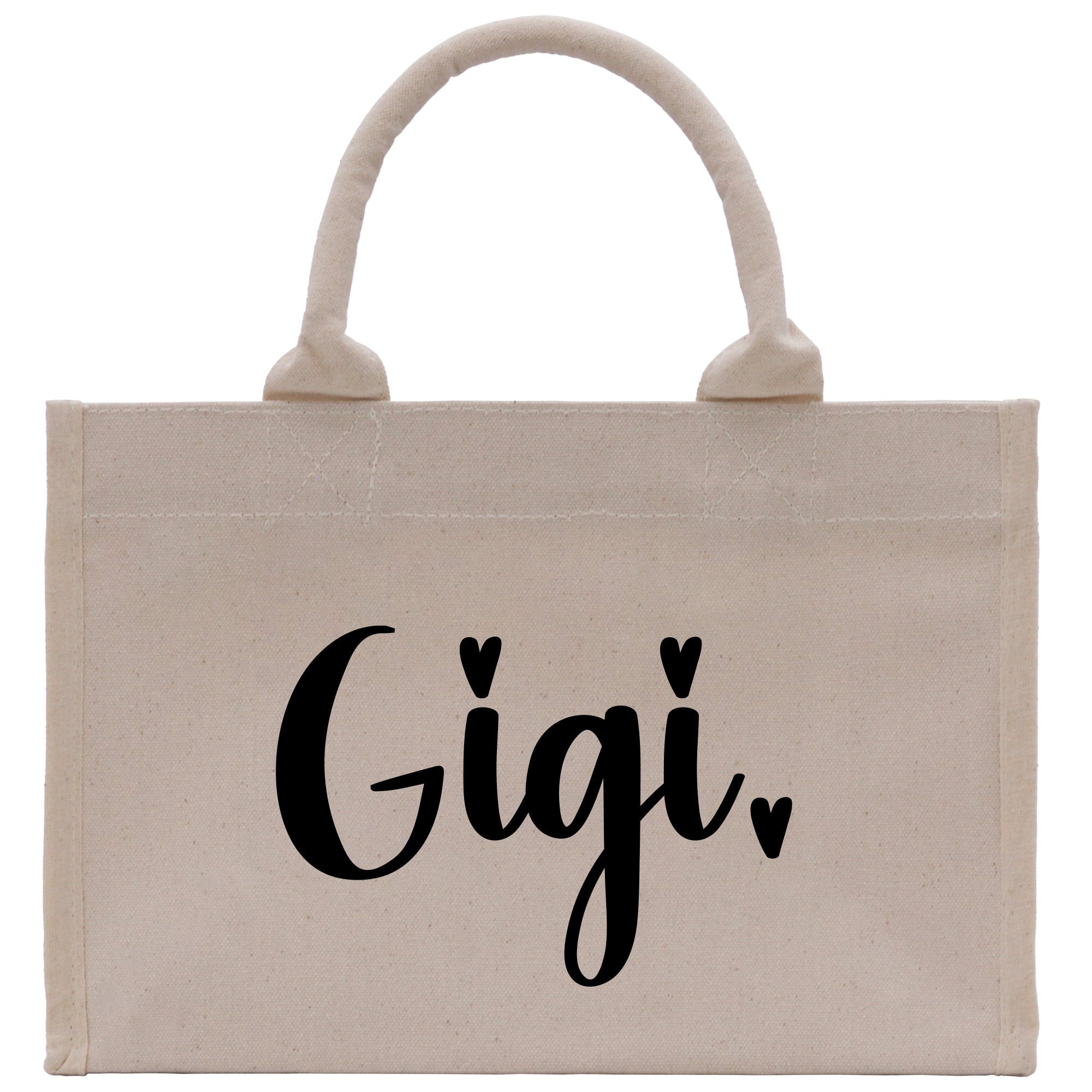 a canvas bag with the word gigi printed on it