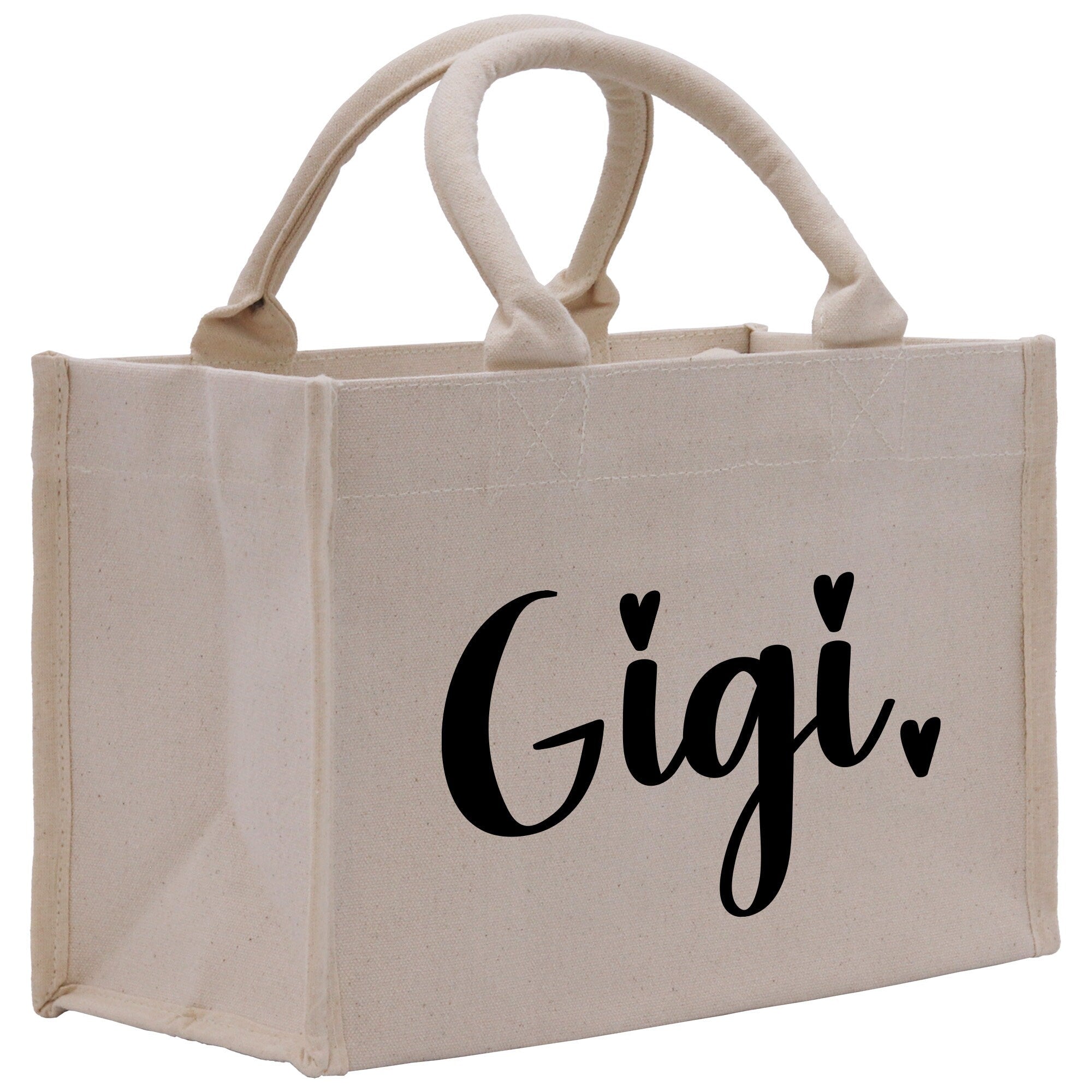 a canvas bag with the word gigi printed on it