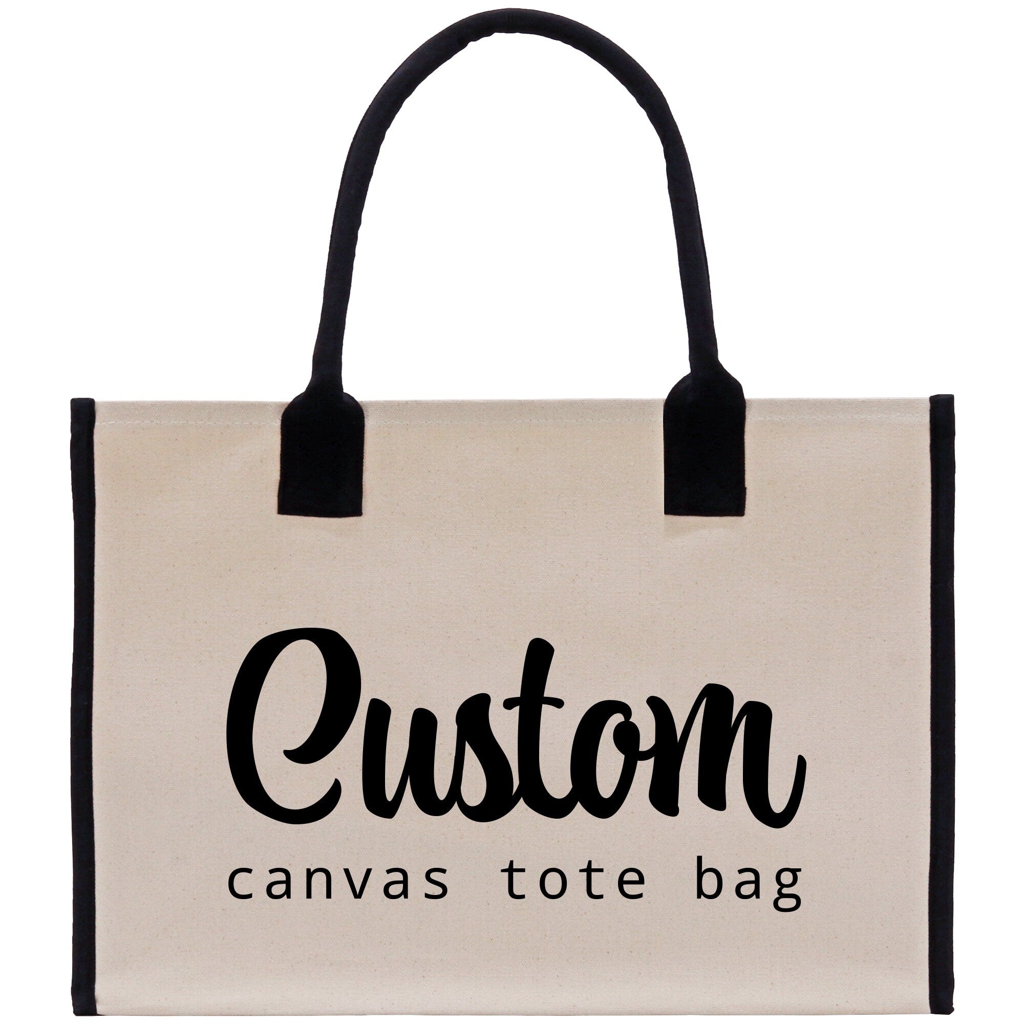 a canvas tote bag with the words custom printed on it