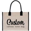 a canvas tote bag with the words custom printed on it