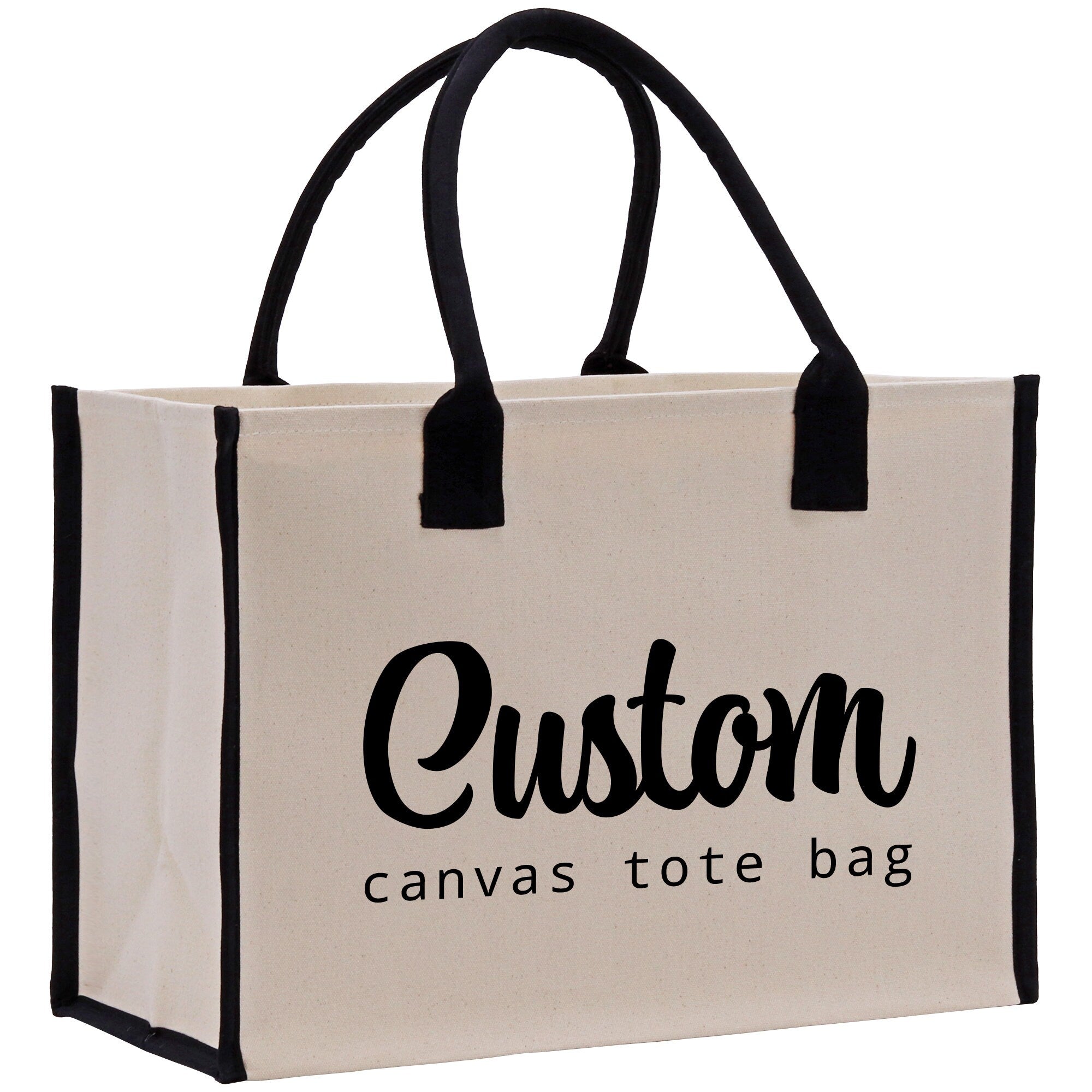 a canvas tote bag with the words custom printed on it