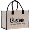 a canvas tote bag with the words custom printed on it