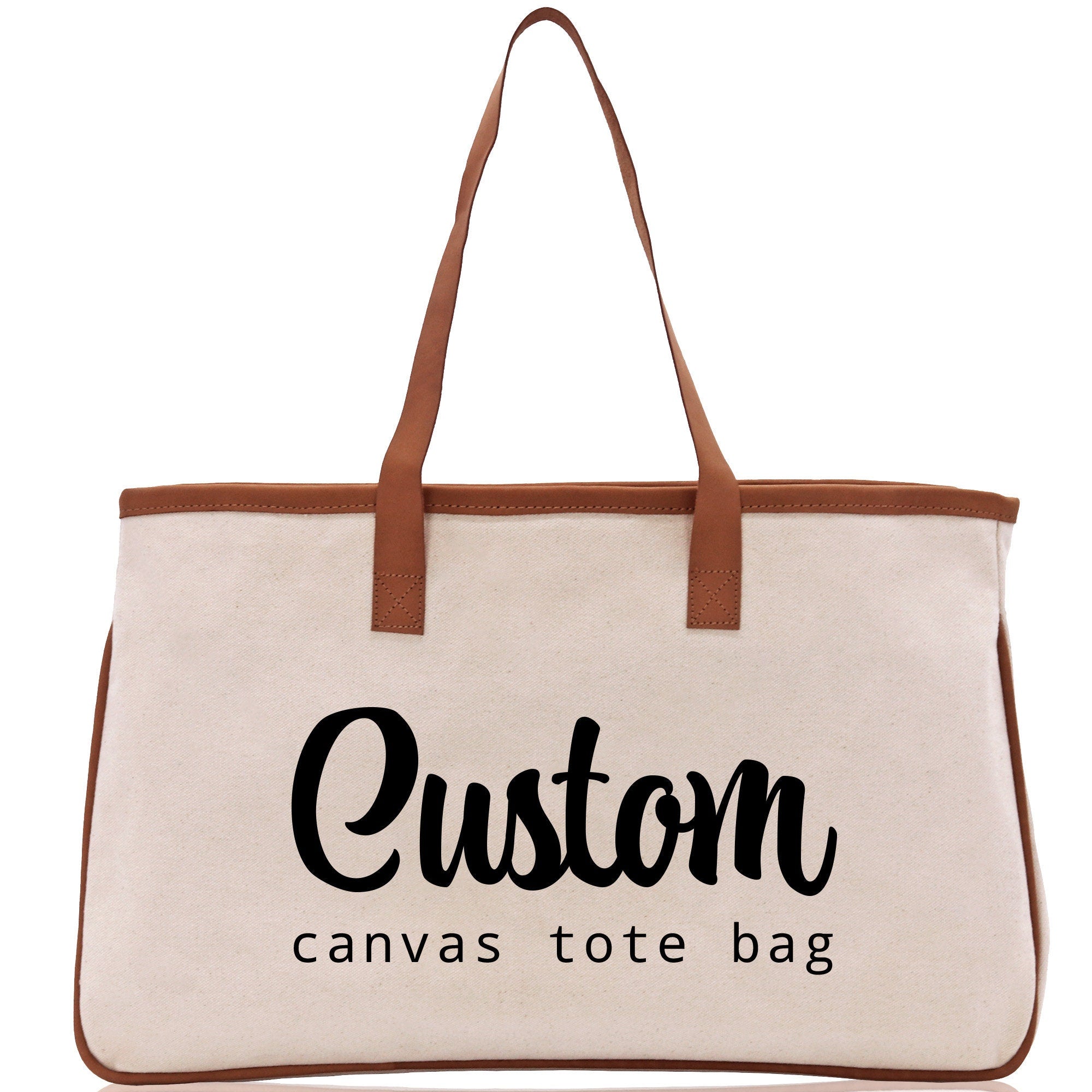 a canvas tote bag with the words custom printed on it