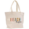 a white bag with the words beach life printed on it