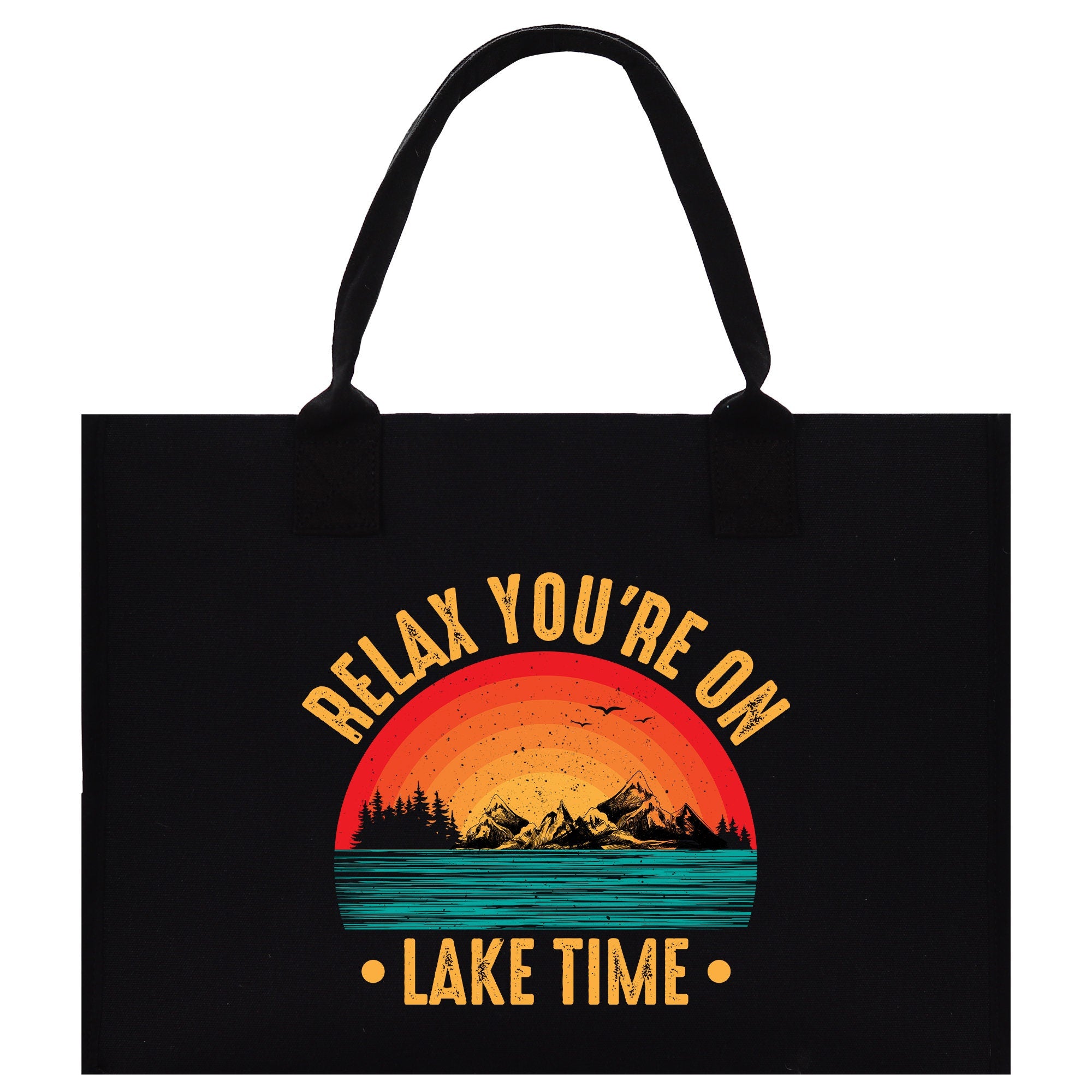 a black bag with the words relax you&#39;re on lake time