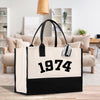 a black and white shopping bag with the number 1974 printed on it