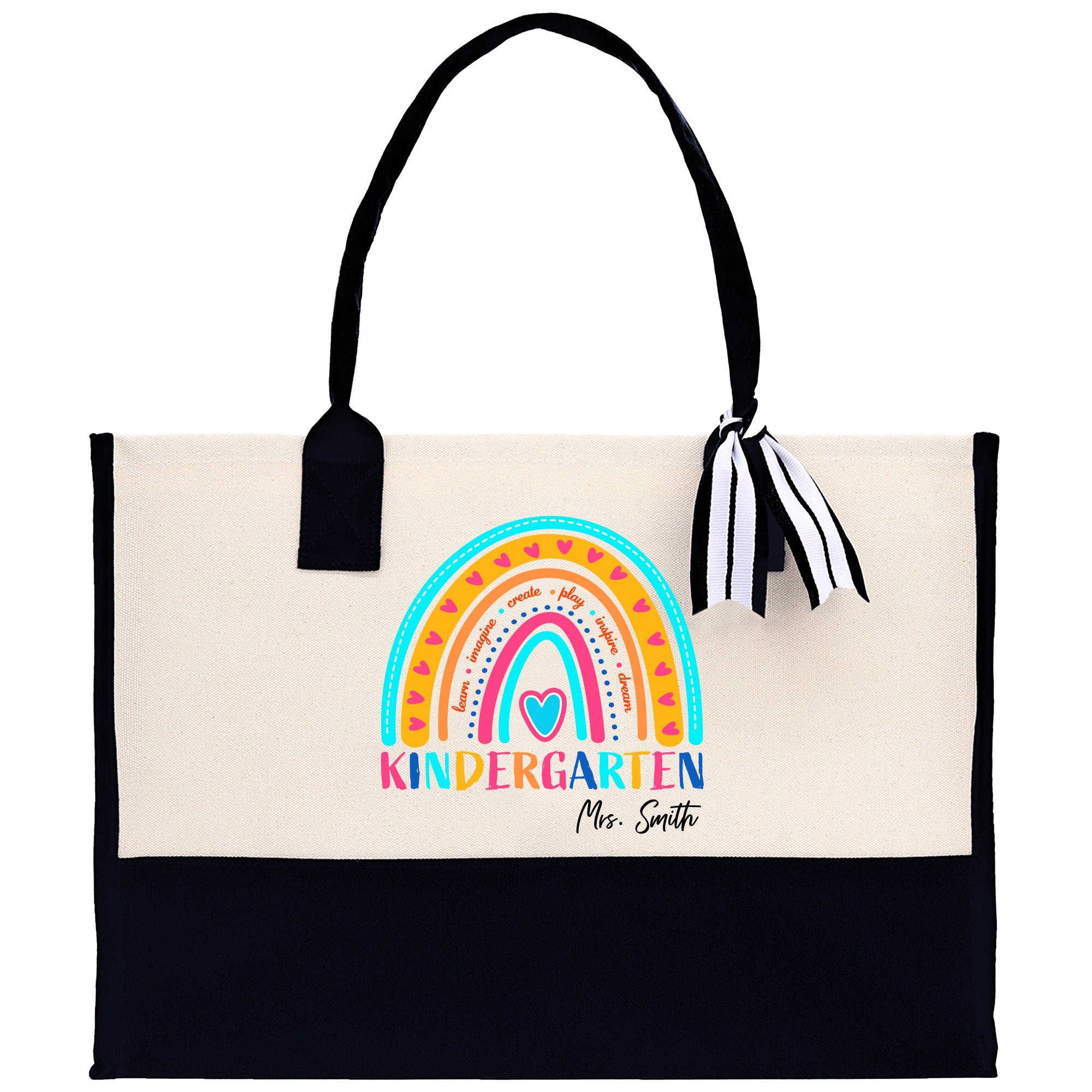 a black and white bag with a rainbow logo