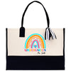 a black and white bag with a rainbow logo