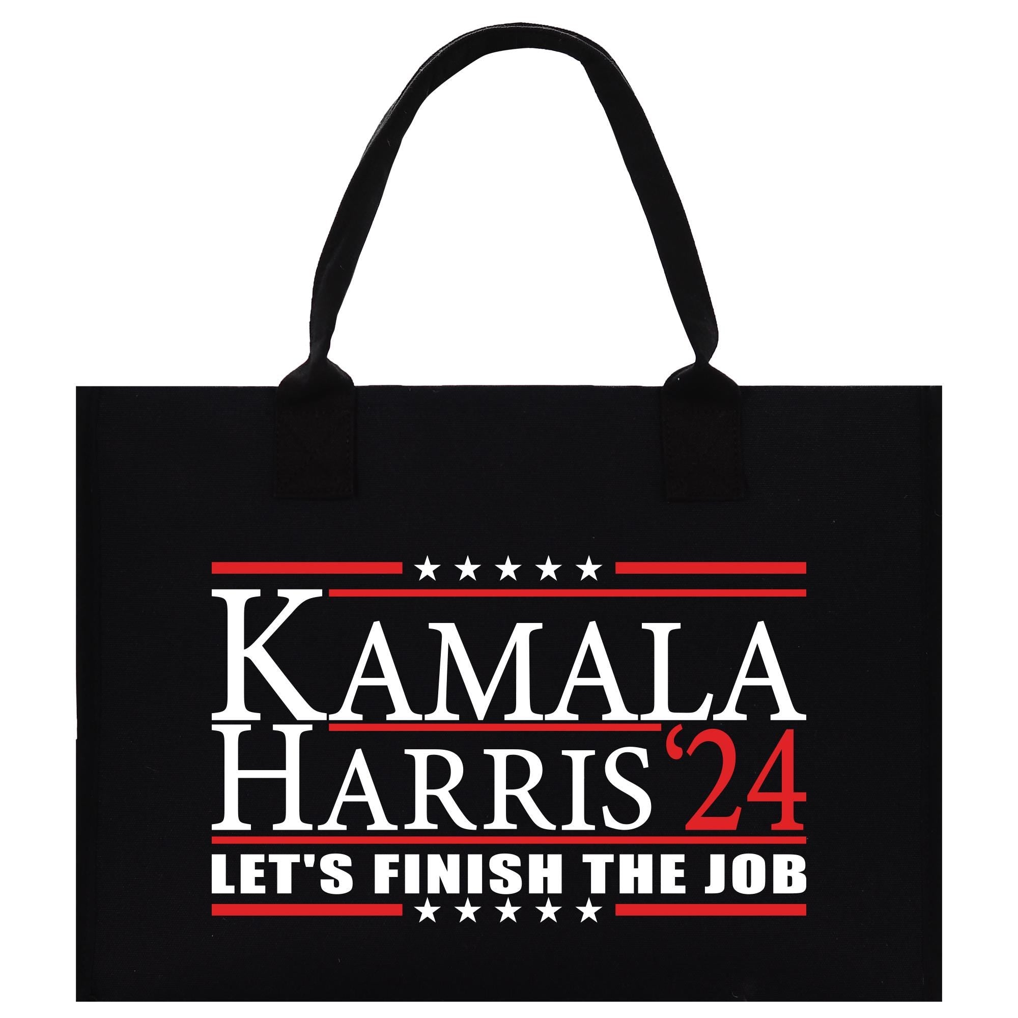 a black tote bag with the words kaala harris on it