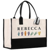 a white and black bag with a black handle
