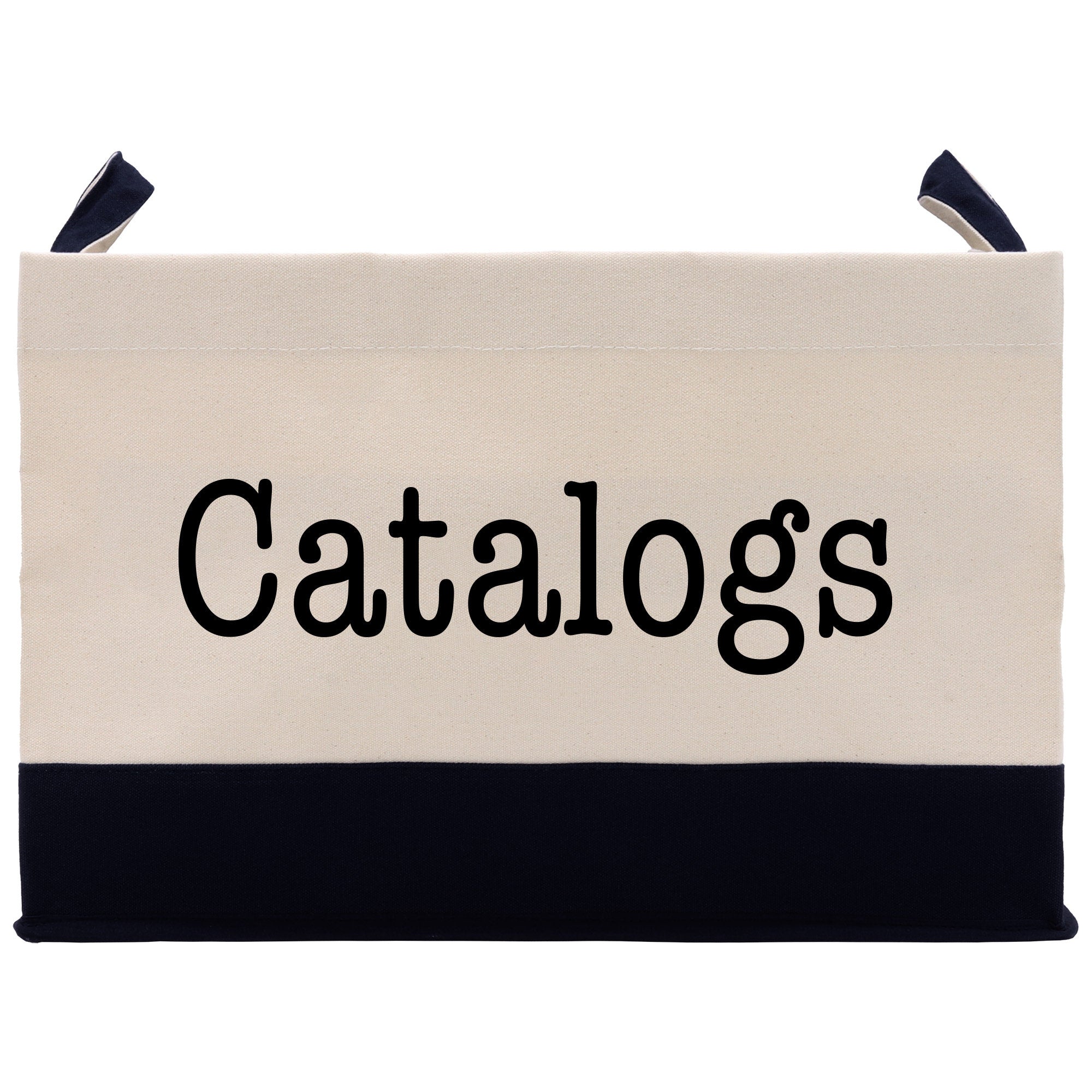 a canvas bag with the word catalogs printed on it