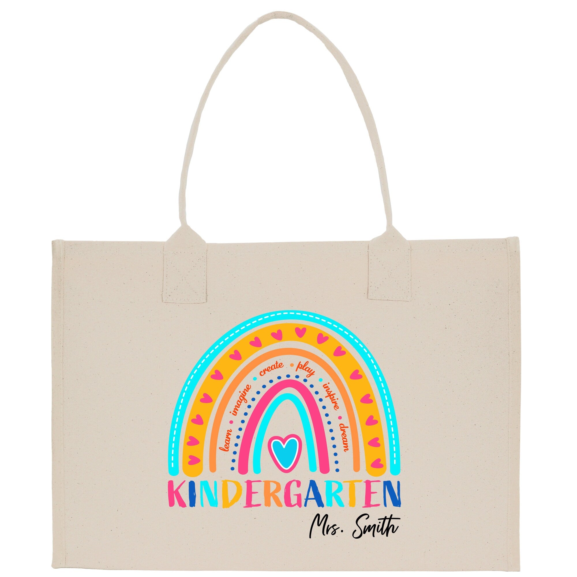 a white bag with a rainbow design on it