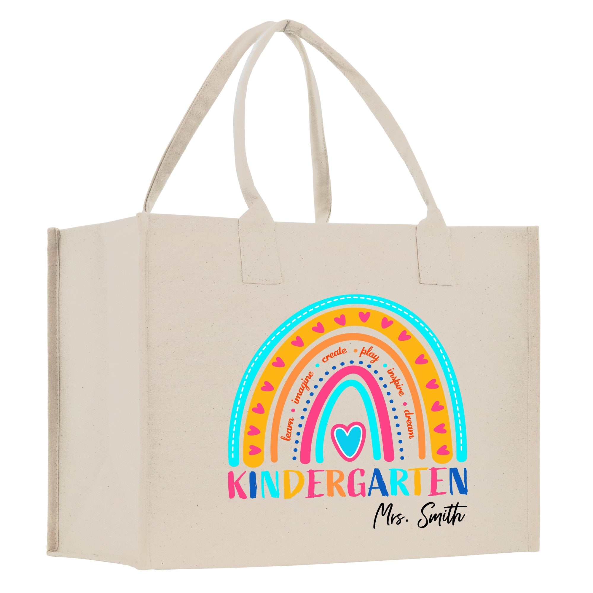 a white shopping bag with a rainbow design