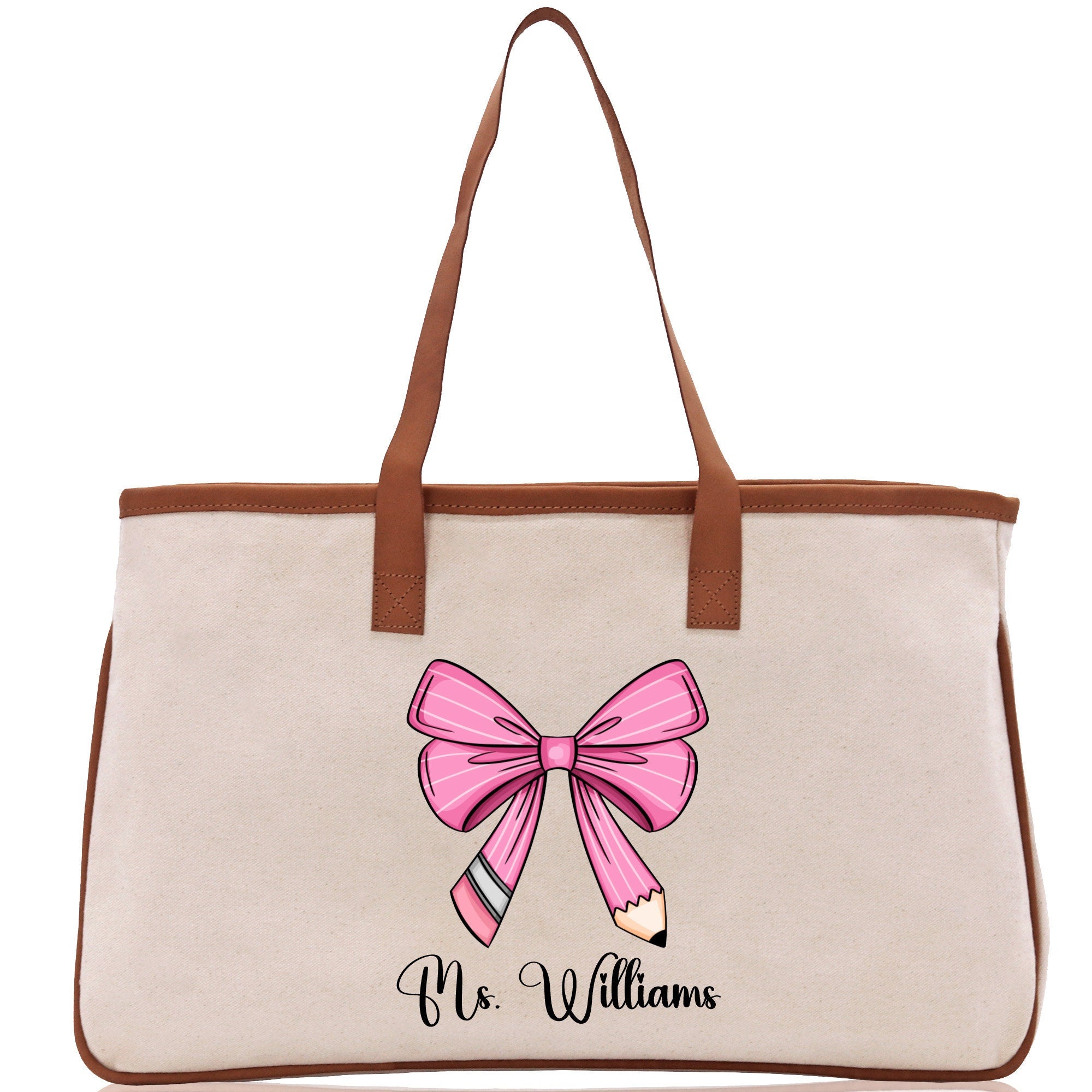 a white bag with a pink bow on it