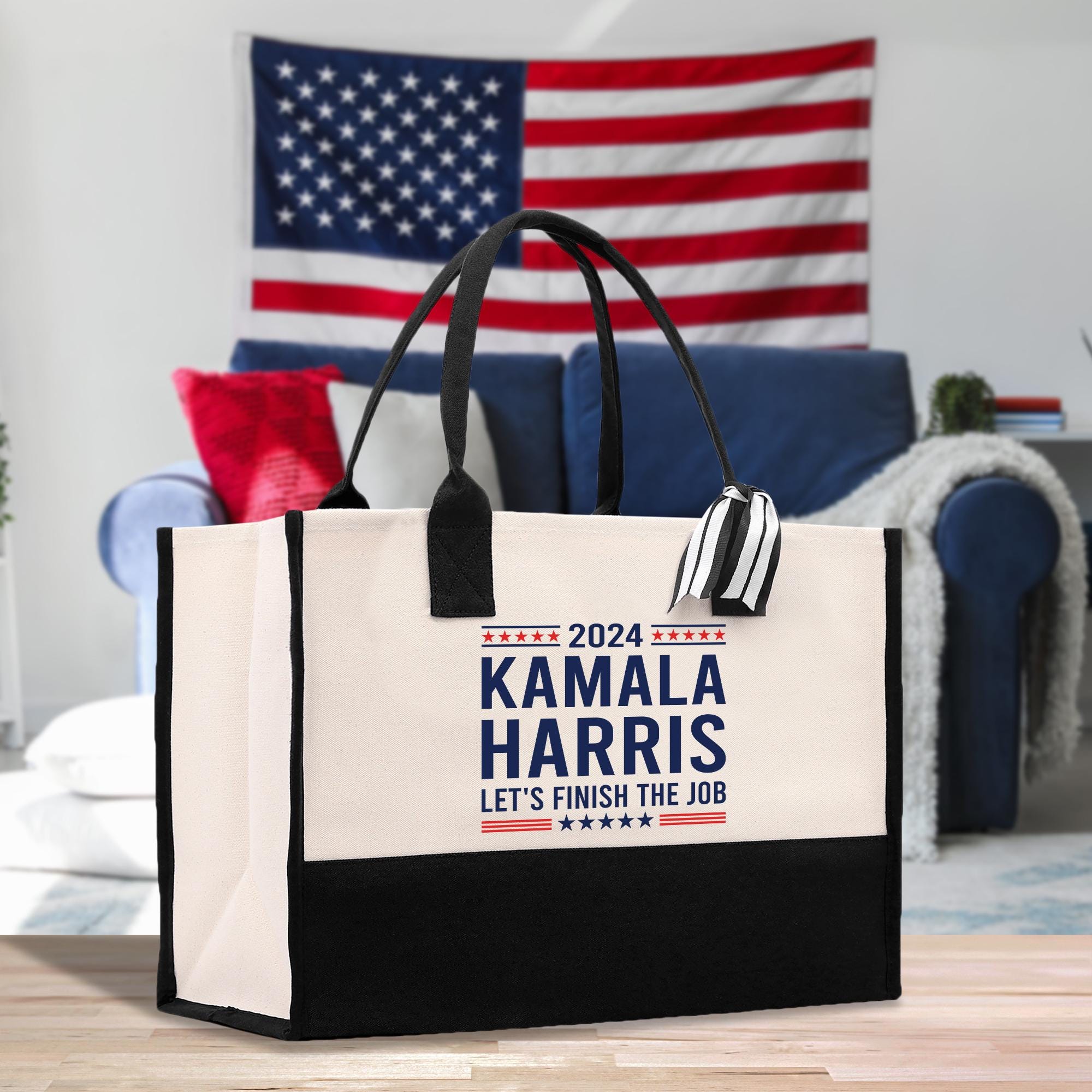 a bag sitting on a table in front of a couch