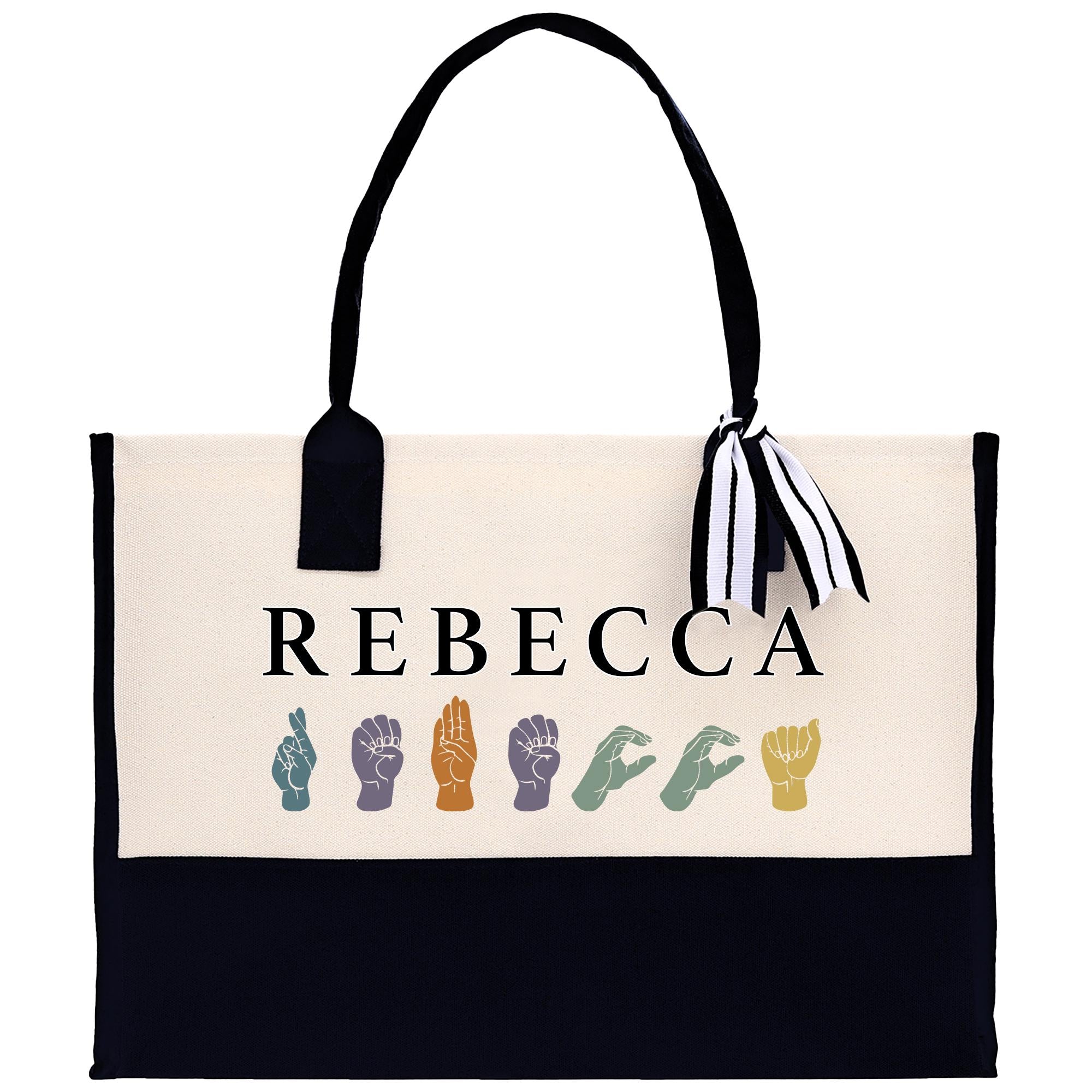 a white and black bag with a black handle