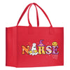 a red shopping bag with the word nurse on it