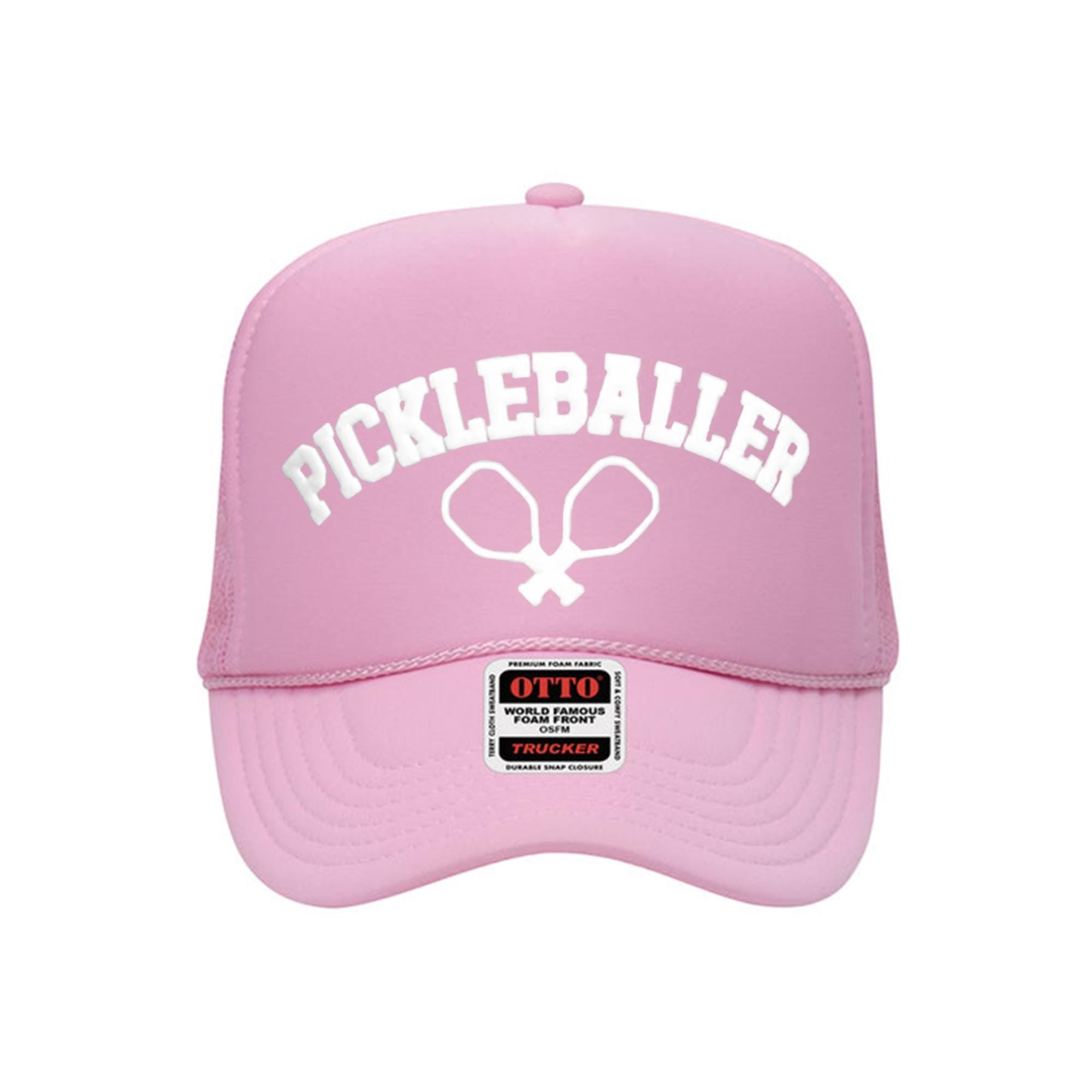 a pink hat with a tennis racket on it