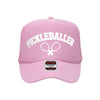 a pink hat with a tennis racket on it