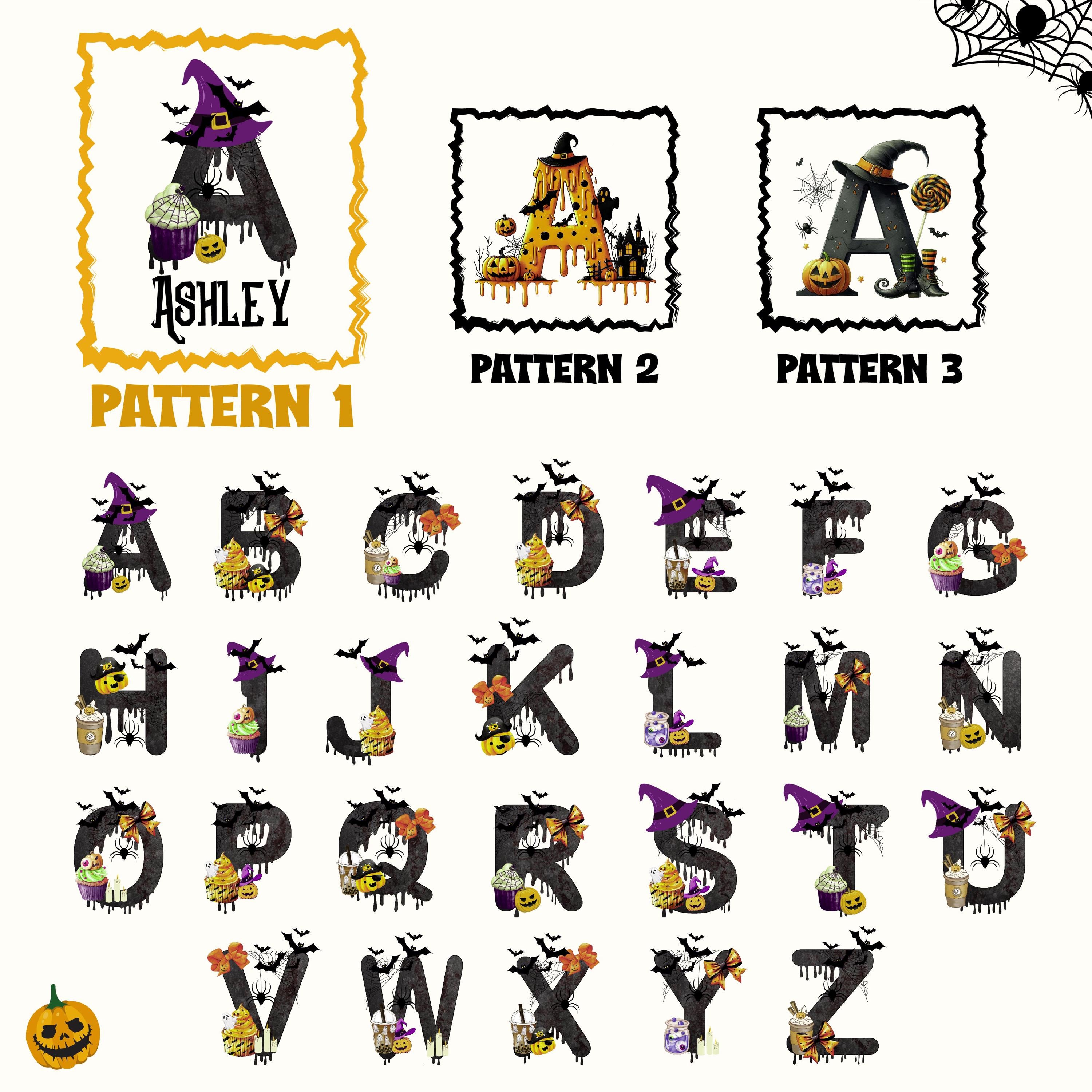 a set of halloween themed letters and numbers