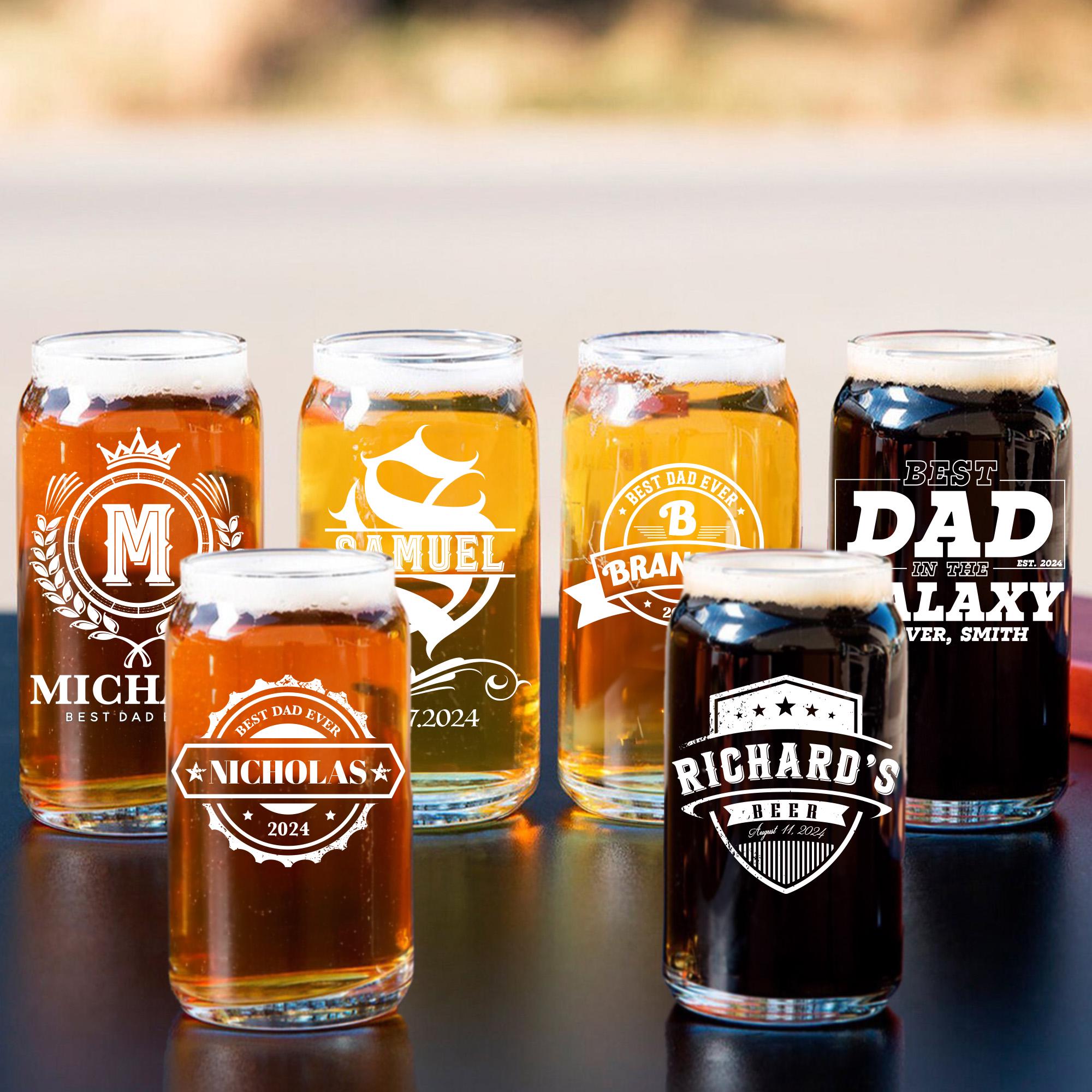 a group of beer glasses sitting on top of a table