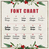 a christmas font chart with holly and berries