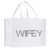 a white shopping bag with the word wife printed on it