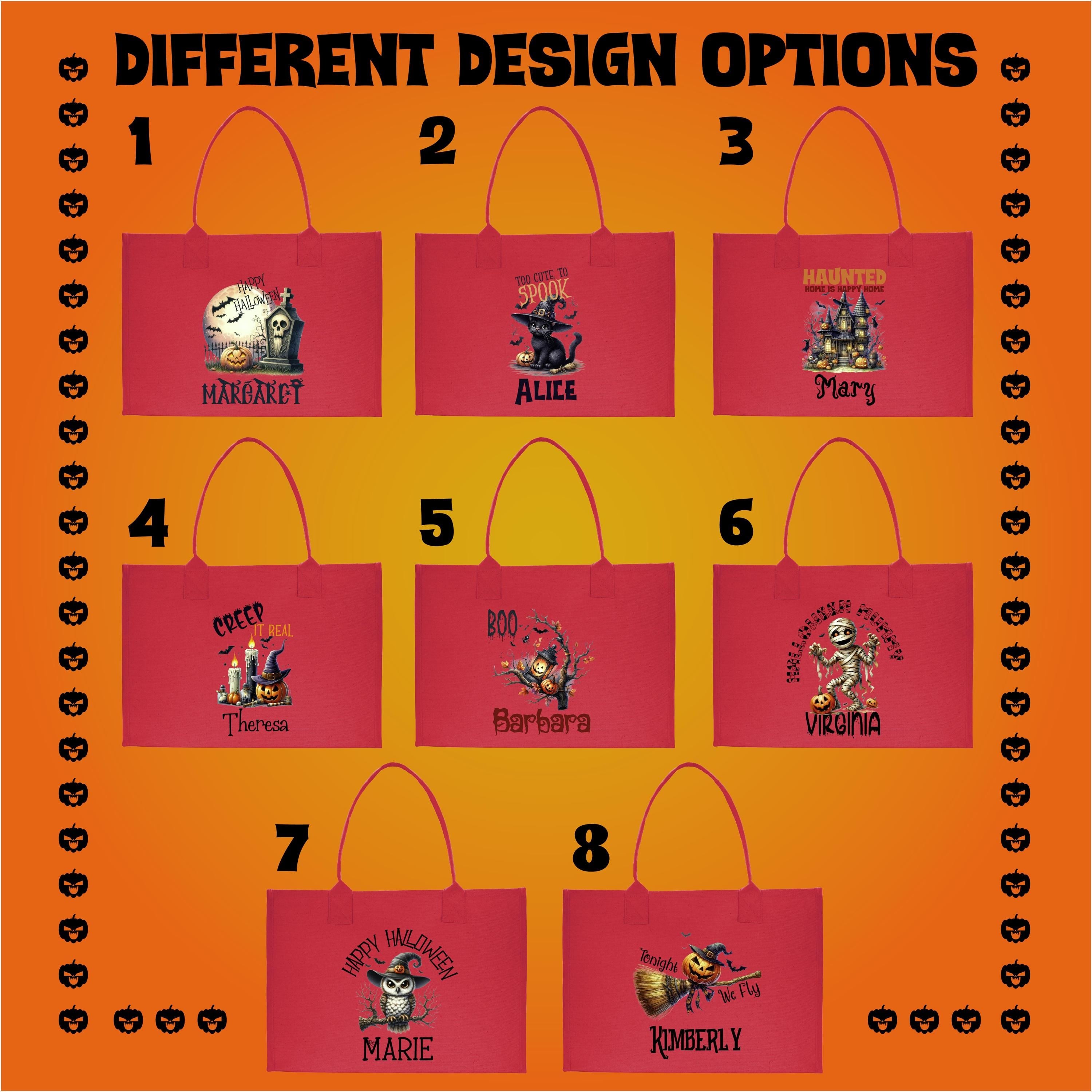 a red shopping bag with different designs on it