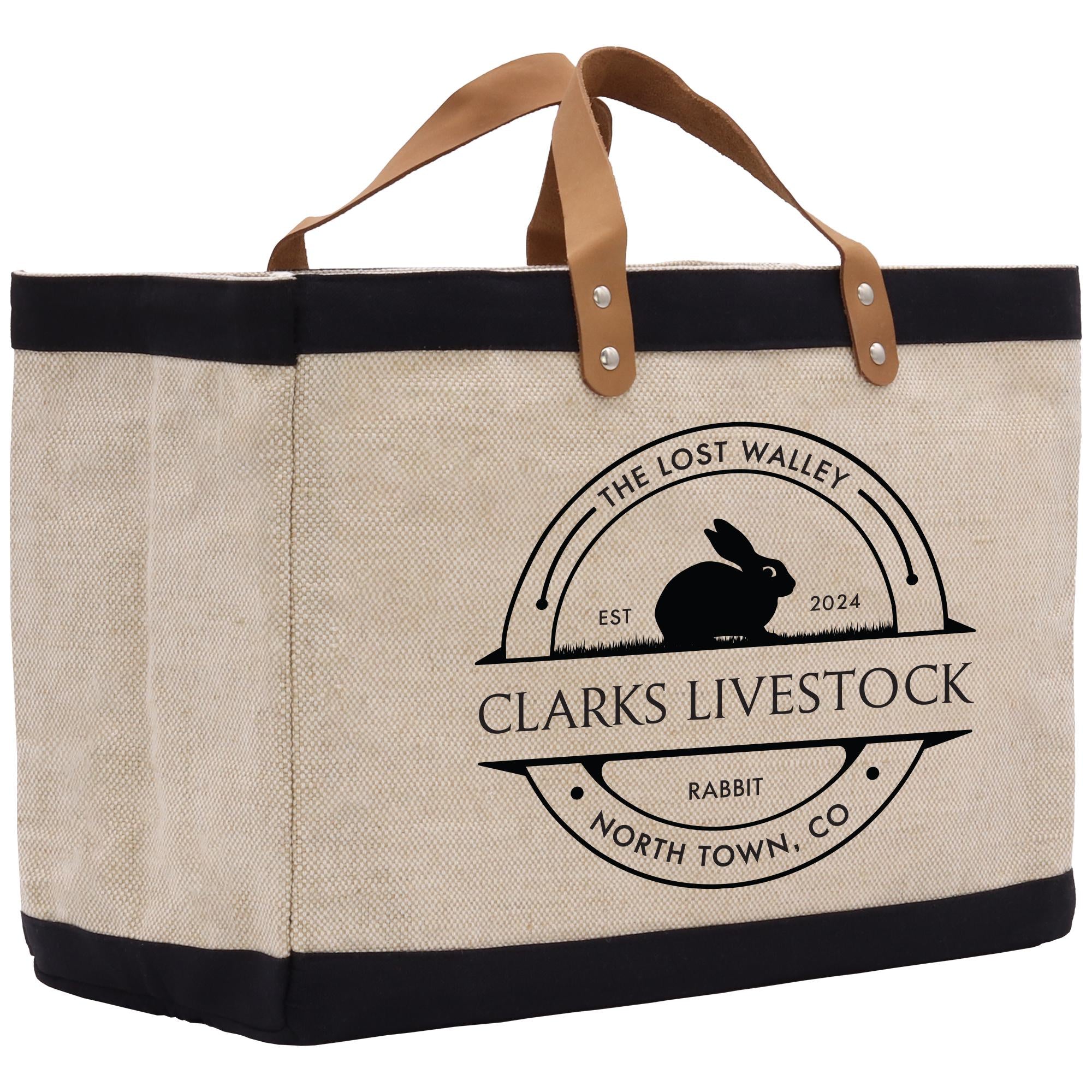 a canvas tote bag with a logo on it