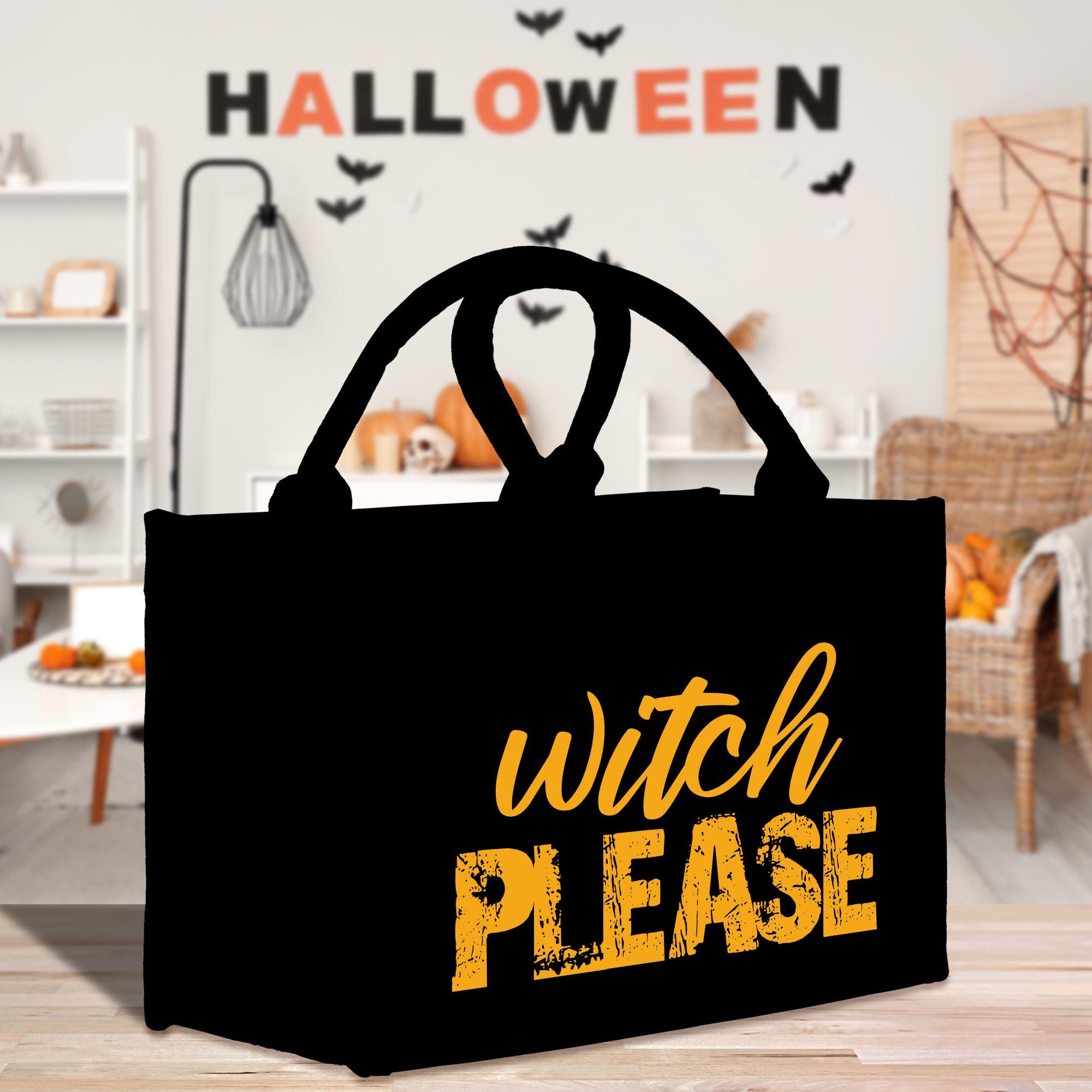 a black bag with the words witch please on it